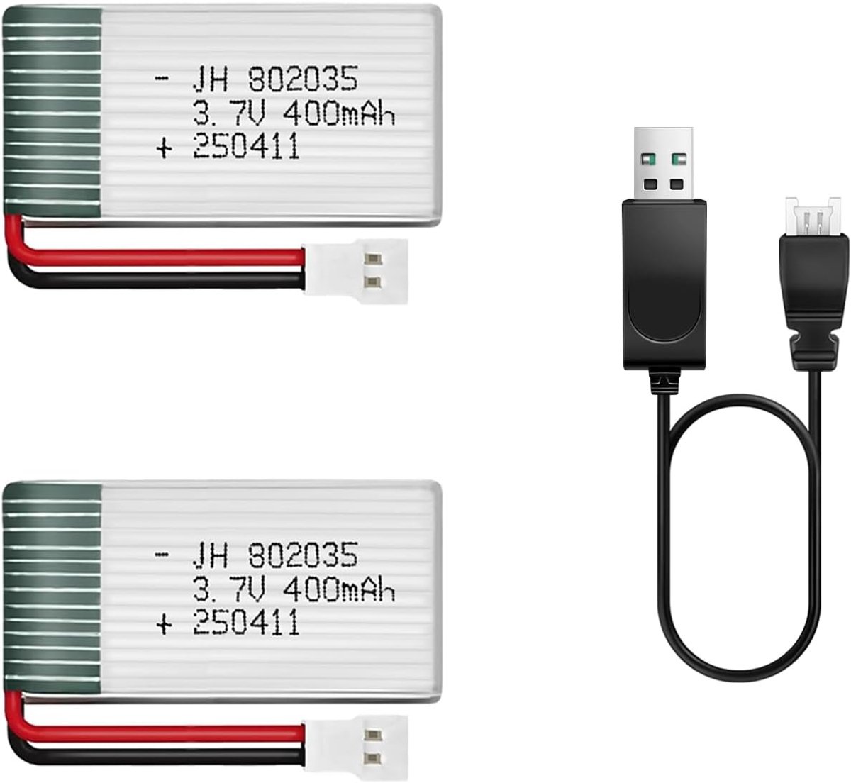 2 stuks 3.7V Lipo batterij, 400 mAh Oplaadbare lithium-polymeerbatterij voor RC Vliegtuig Helikopter Drone Alle Modellen & Speelgoed (MX2.0 Aansluiting)