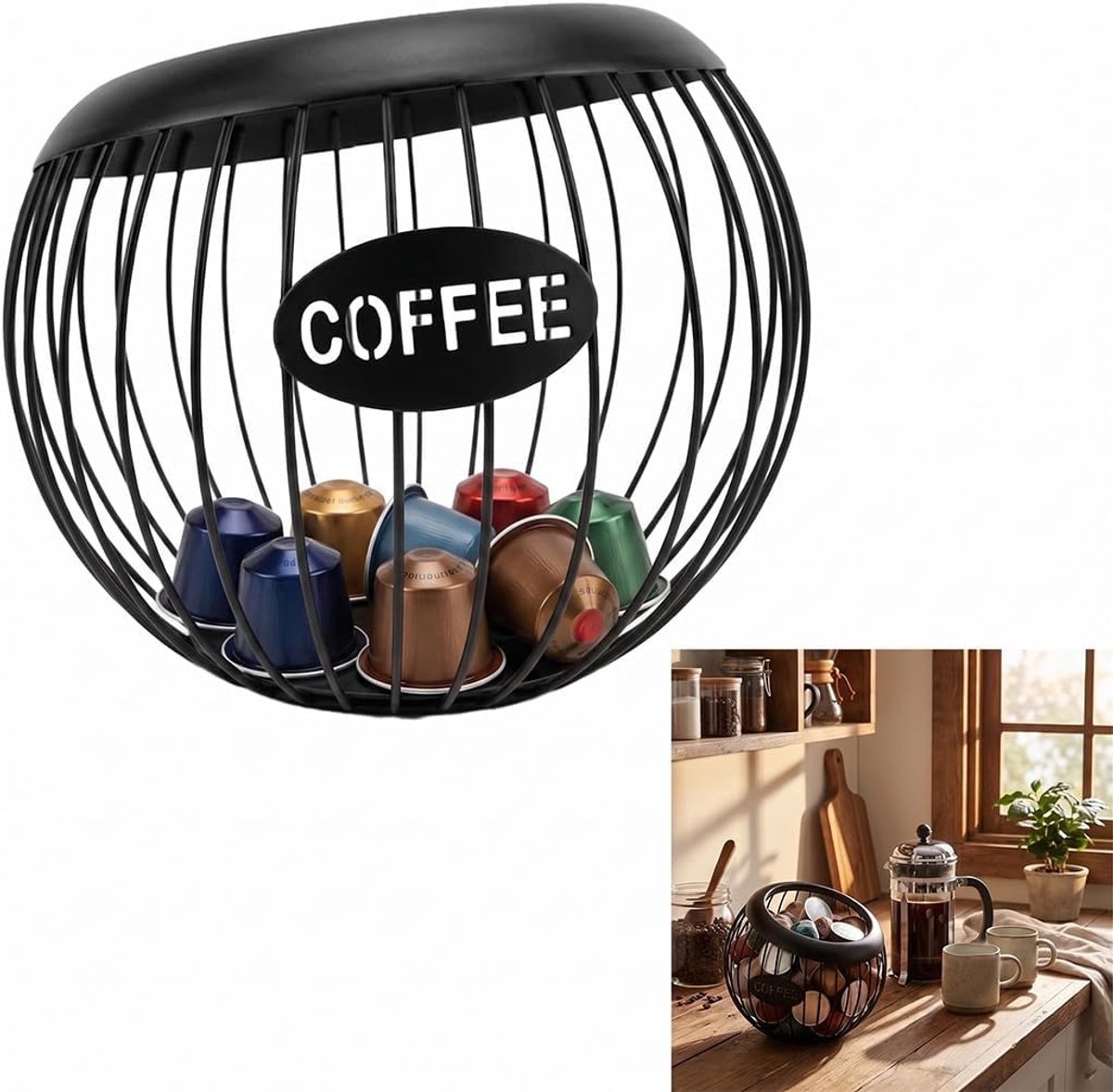 Opslag van metaal, capsulehouder, koffiecapsules, opslag, koffiecapsules, zwart, grote capaciteit, organizer voor toonbank en keuken