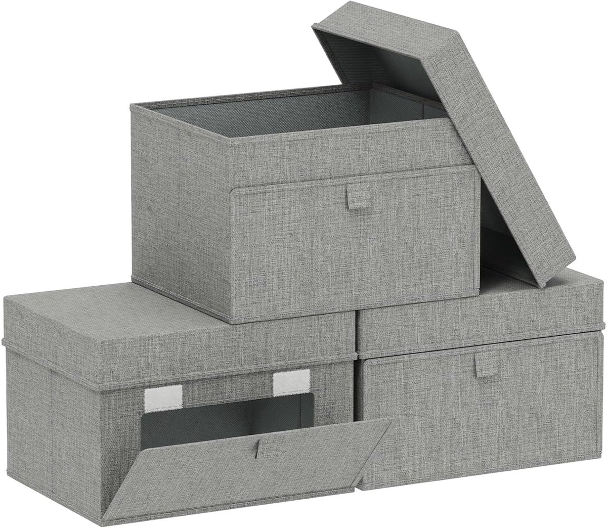 Opbergdozen met handvat, kledingorganizer, 3 stuks, opvouwbare dozen van stof, opbergdozen met bovenklep in de woonkamer, 26 x 20 x 17 cm, grijs