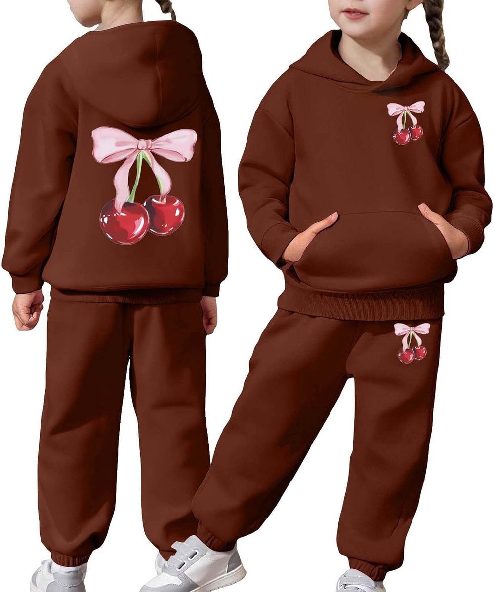 2-delige set voor meisjes, vest met lange mouwen en bermuda, kersenprint, zacht materiaal, schattig, herfst, zachte kleding, cadeau voor kleine meisjes, A118