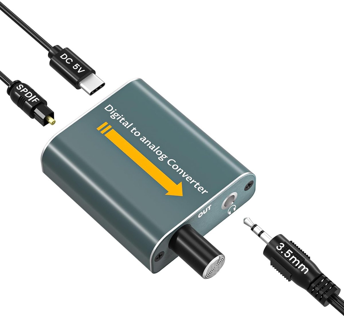 DA-converter, 192 kHz digitaal-analoog-converter met volumeregeling, optische naar aux-converter met optische kabel en 3,5 mm naar RCA-kabel, voor HDTV's, dvd, set-top boxes