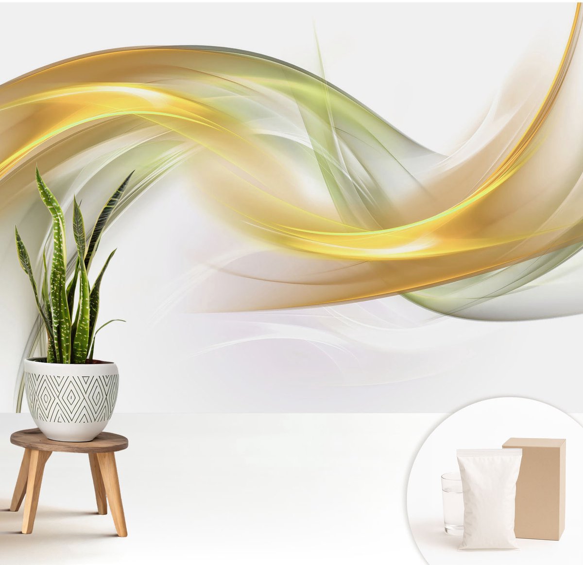 Wallfluent Fotobehang - Wit Vliesbehang - 208x146 cm - Vloeiende Harmonie Muurschildering - Gang behang Abstractie - Fotobehang Vlies - Slaapkamer behang