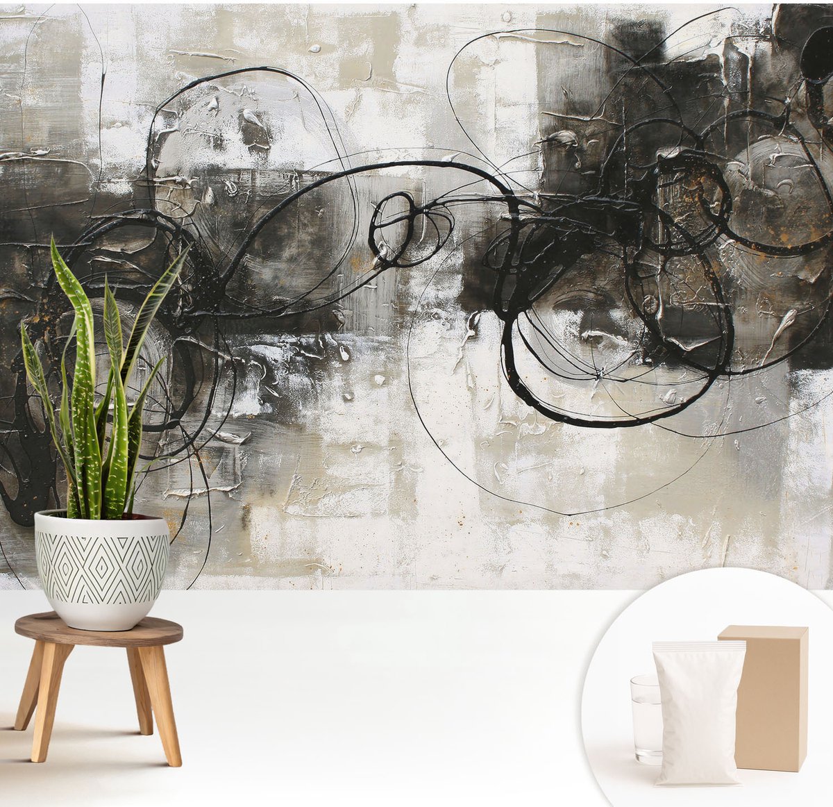 Wallfluent Fotobehang - Zwart Vliesbehang - 208x146 cm - Abstracte Wervel Fotobehang Vlies - Woonkamer behang Abstractie - Muurschildering - Woonkamer behang