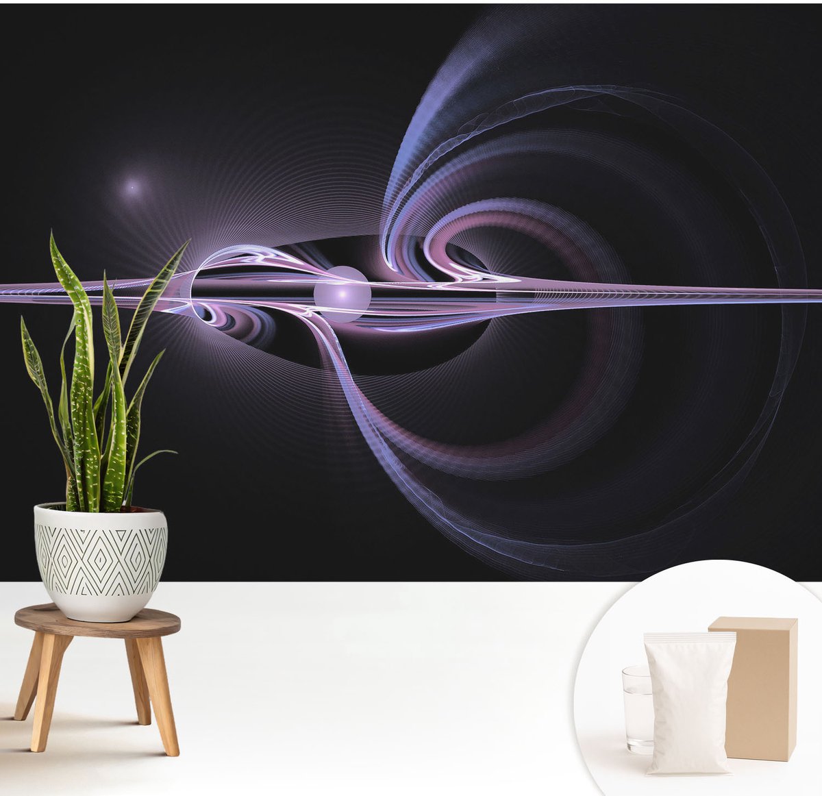 Wallfluent Fotobehang - Zwart Vliesbehang - 208x146 cm - Kosmische Abstractie Fotobehang Vlies - Woonkamer behang Abstractie - Muurschildering - Hal behang
