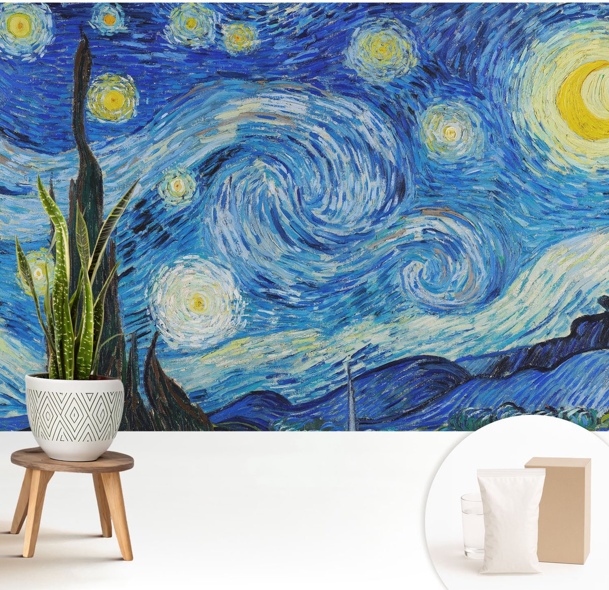 Wallfluent Fotobehang - Blauw Vliesbehang - 208x146 cm - Nachtelijke Hemel Fotobehang Vlies - Hal behang Deel - Muurschildering - Woonkamer behang