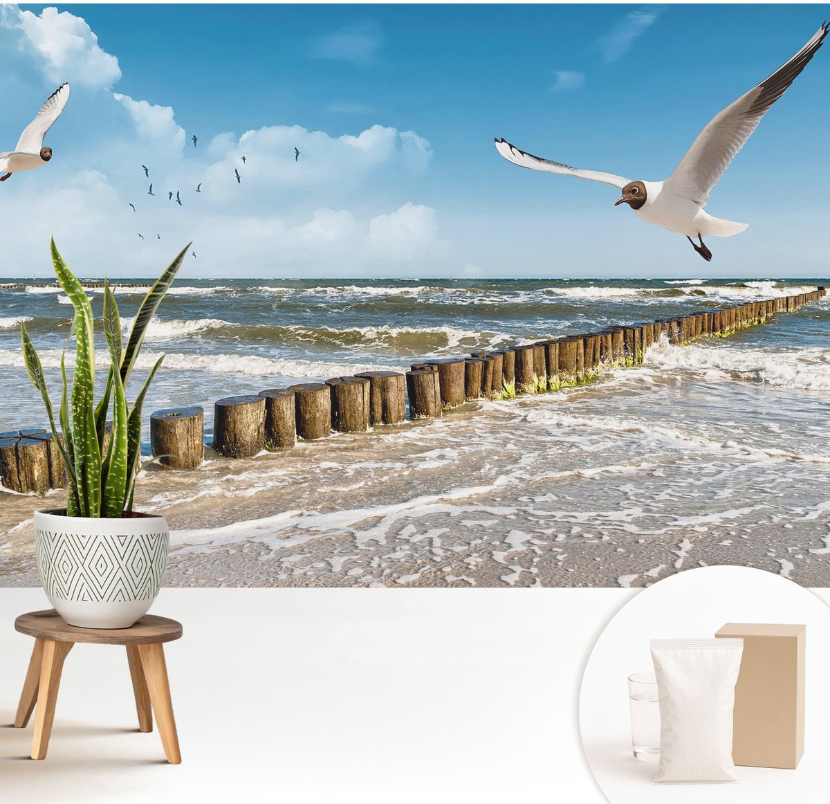 Wallfluent Fotobehang - Blauw Vliesbehang - 208x146 cm - Kustlandschap Fotobehang Vlies - Hal behang Landschappen - Muurschildering - Woonkamer behang