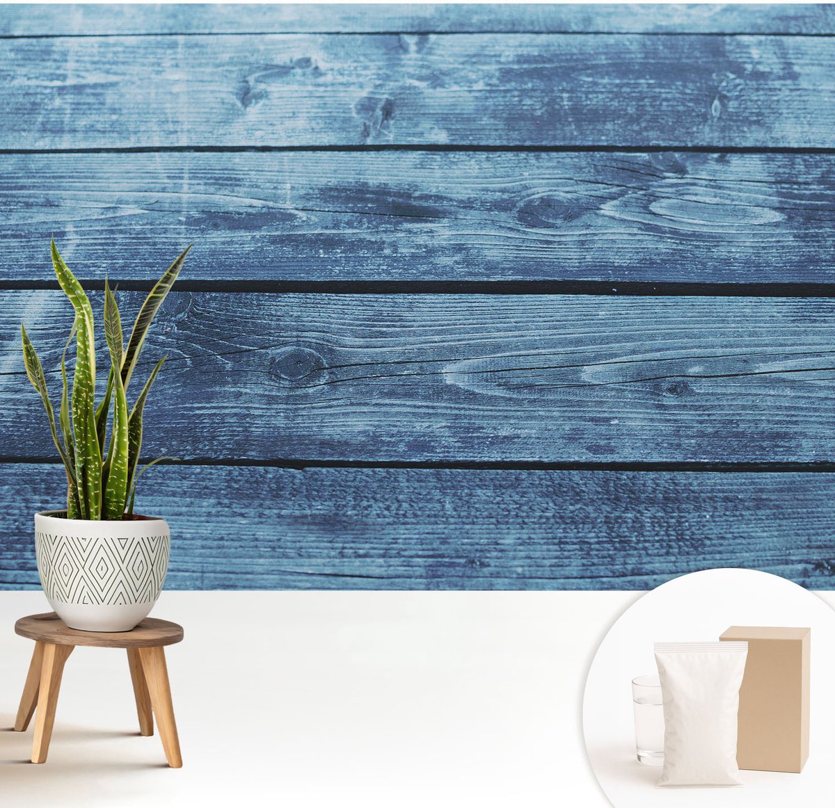 Wallfluent Fotobehang - Blauw Vliesbehang - 208x146 cm - Rustieke Vloer Muurschildering - Gang behang Texturen - Fotobehang Vlies - Slaapkamer behang