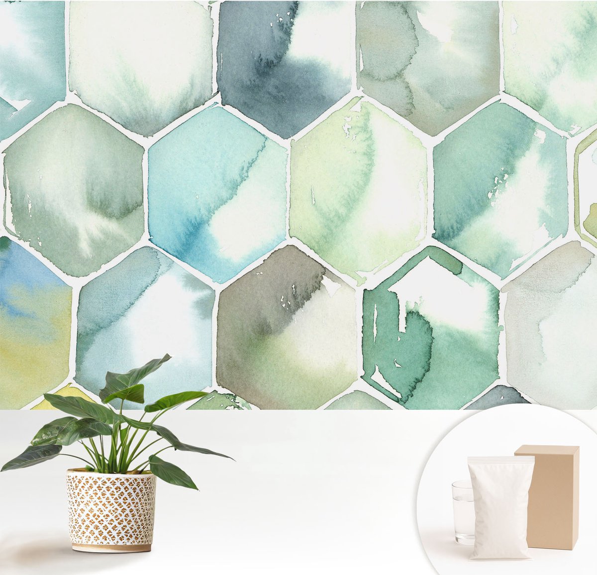 Wallfluent Fotobehang - Groente Vliesbehang - 152x104 cm - Pastelkleurige Zeshoeken Fotobehang Vlies - Hal behang Achtergronden En Patronen - Muurschildering - Hal behang