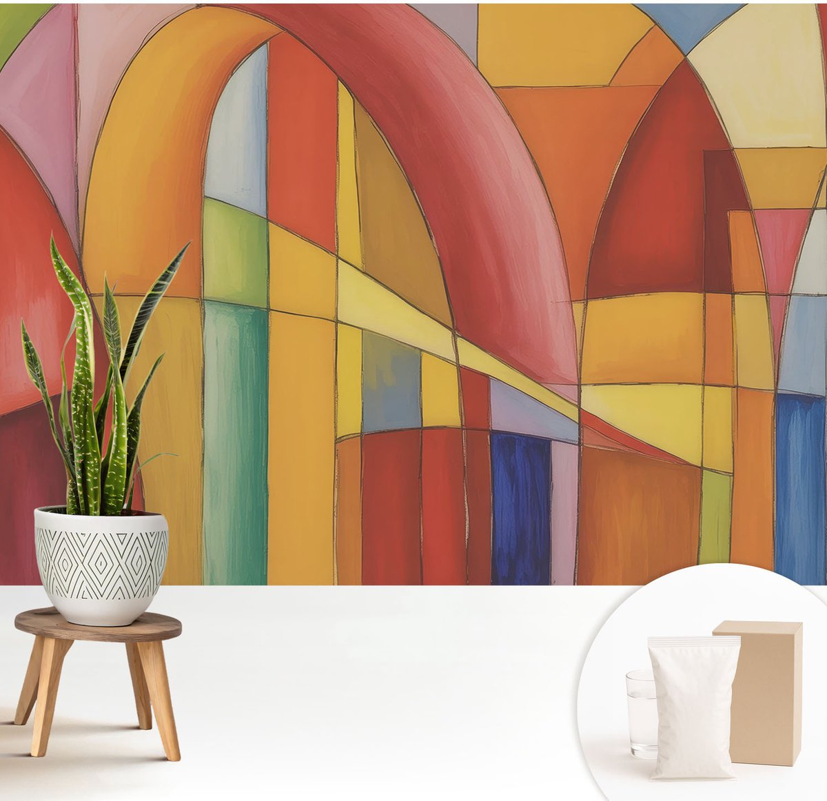 Wallfluent Fotobehang - Rood Vliesbehang - 208x146 cm - Energievormen Muurschildering - Slaapkamer behang Abstractie - Fotobehang Vlies - Slaapkamer behang