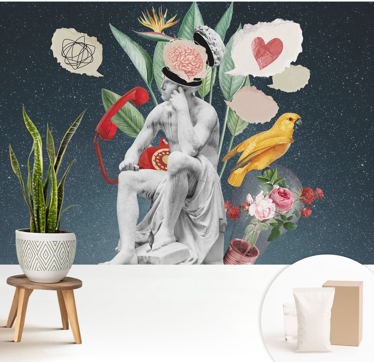 Wallfluent Fotobehang - Zwart Vliesbehang - 208x146 cm - Surrealistische Kunst Fotobehang Vlies - Hal behang Deel - Muurschildering - Woonkamer behang