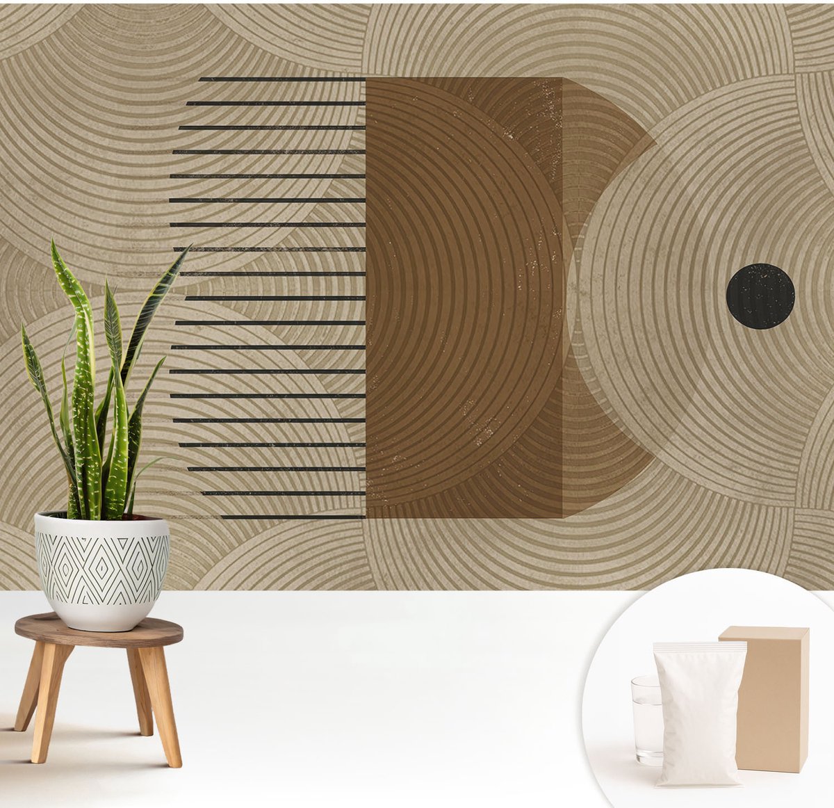 Wallfluent Fotobehang - Beige Vliesbehang - 208x146 cm - Geometrie Van Harmonie Muurschildering - Slaapkamer behang Achtergronden En Patronen - Fotobehang Vlies - Gang behang