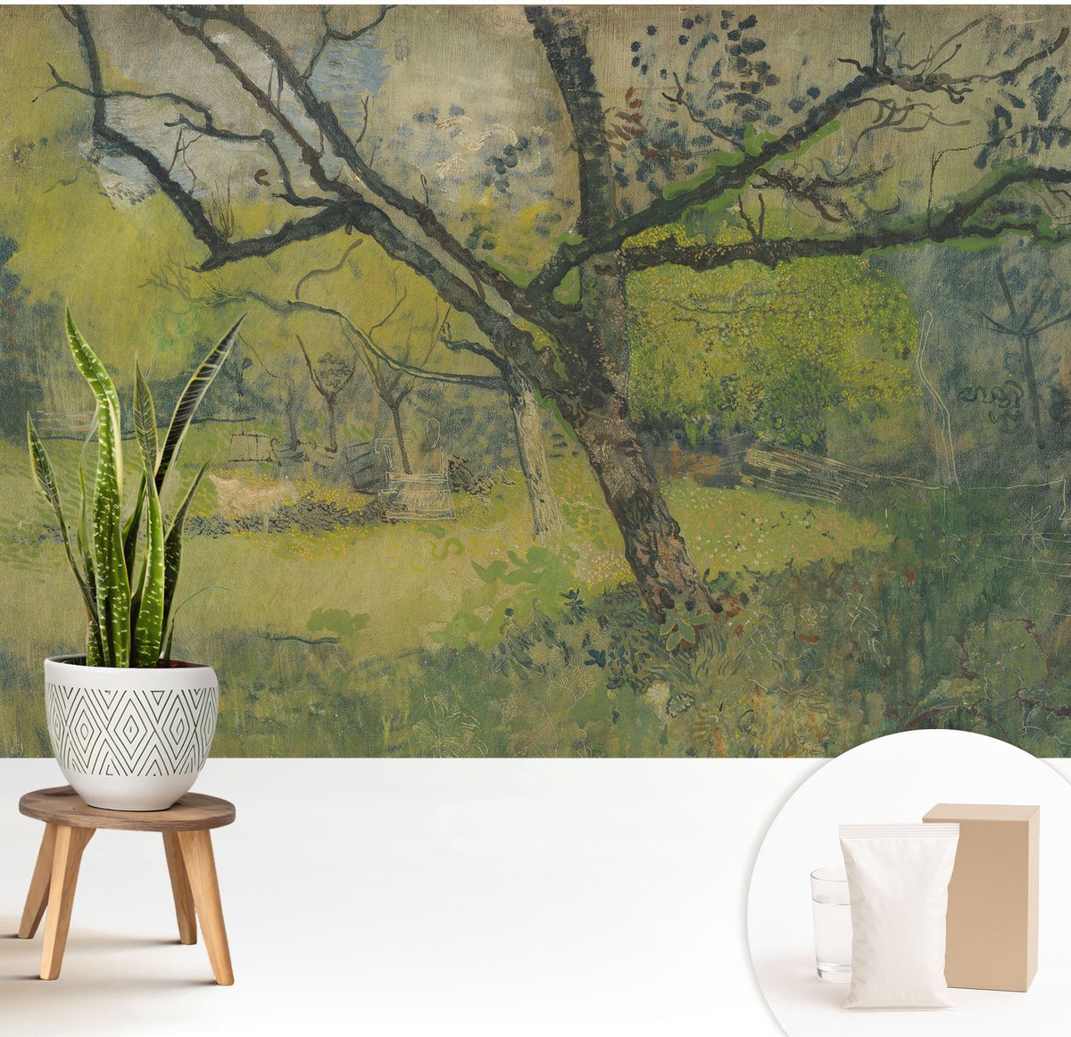 Wallfluent Fotobehang - Groente Vliesbehang - 208x146 cm - Groen Landschap Fotobehang Vlies - Hal behang Bloemen En Planten - Muurschildering - Hal behang