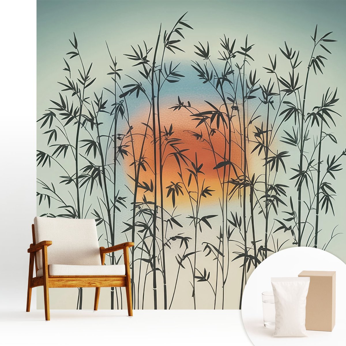 Wallfluent Fotobehang - Blauw Vliesbehang - 250x250 cm - Harmonieus Westen Muurschildering - Slaapkamer behang Bloemen En Planten - Fotobehang Vlies - Gang behang