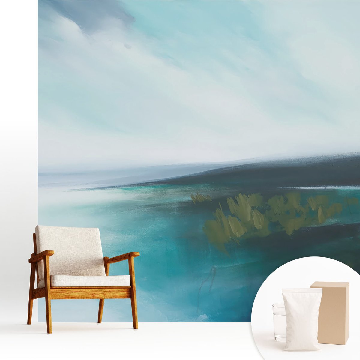 Wallfluent Fotobehang - Grijs Vliesbehang - 250x250 cm - Waterharmonie Fotobehang Vlies - Hal behang Landschappen - Muurschildering - Hal behang