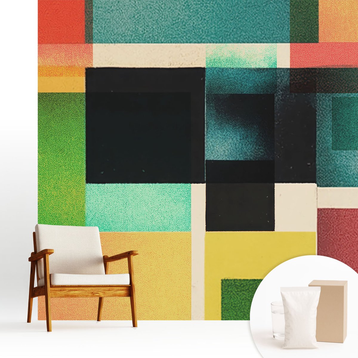 Wallfluent Fotobehang - Groente Vliesbehang - 250x250 cm - Geometrische Abstractie Muurschildering - Gang behang Abstractie - Fotobehang Vlies - Slaapkamer behang