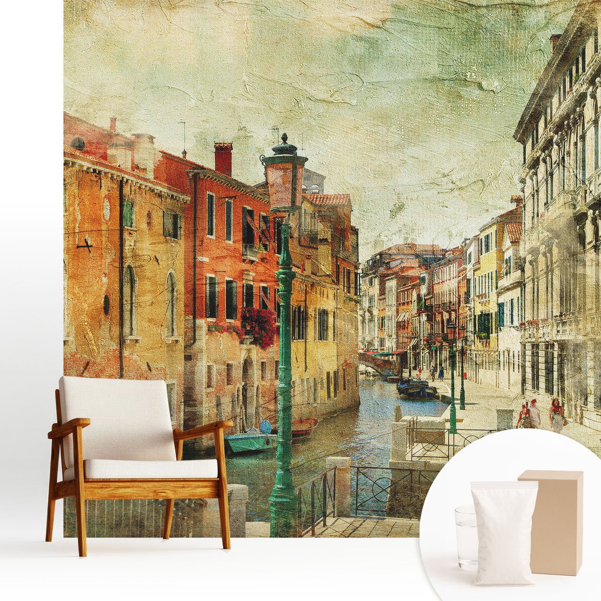 Wallfluent Fotobehang - Oranje Vliesbehang - 250x250 cm - Stedelijke Impressie Fotobehang Vlies - Hal behang Steden - Muurschildering - Woonkamer behang