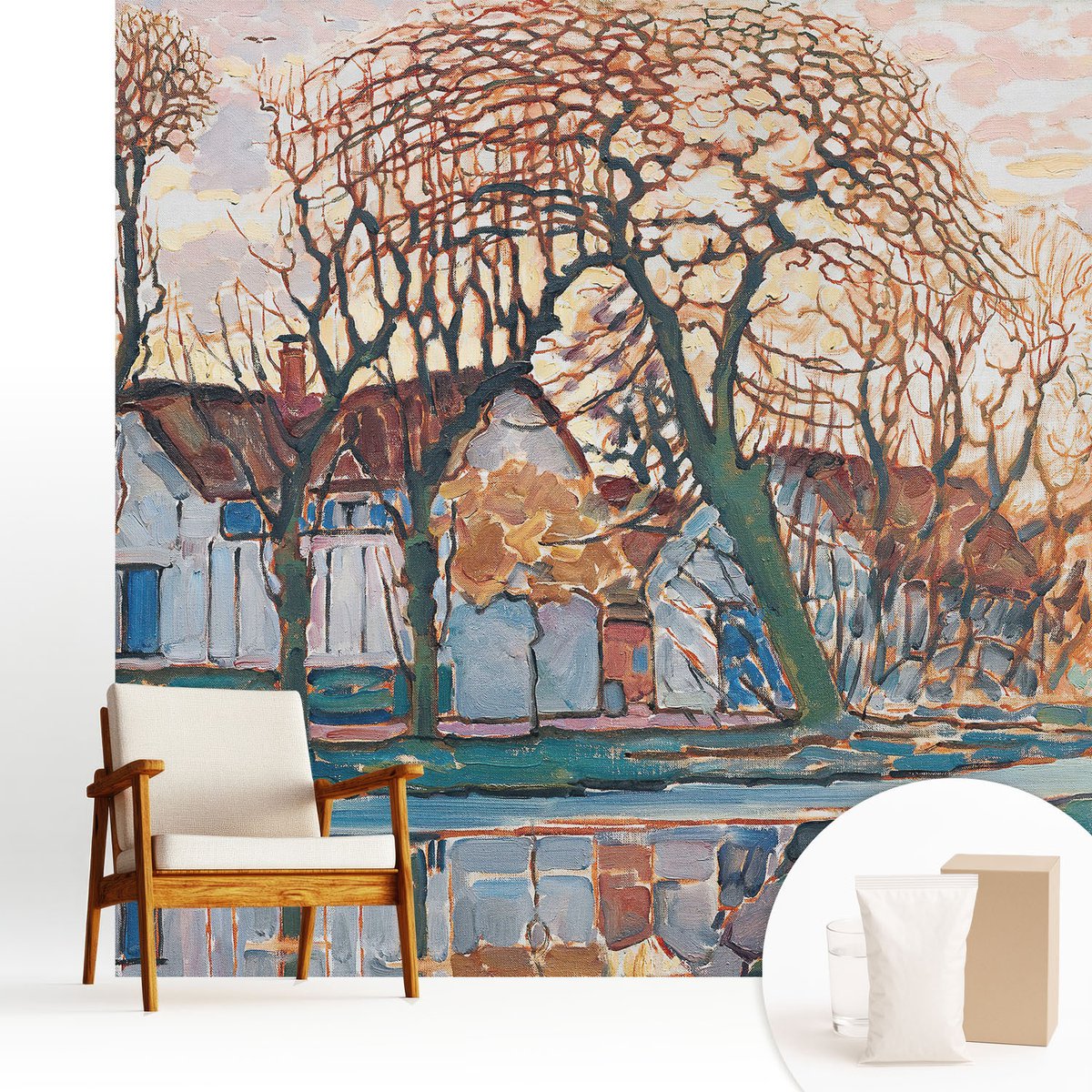 Wallfluent Fotobehang - Wit Vliesbehang - 250x250 cm - Idyllisch Landschap Fotobehang Vlies - Woonkamer behang Landschappen - Muurschildering - Woonkamer behang