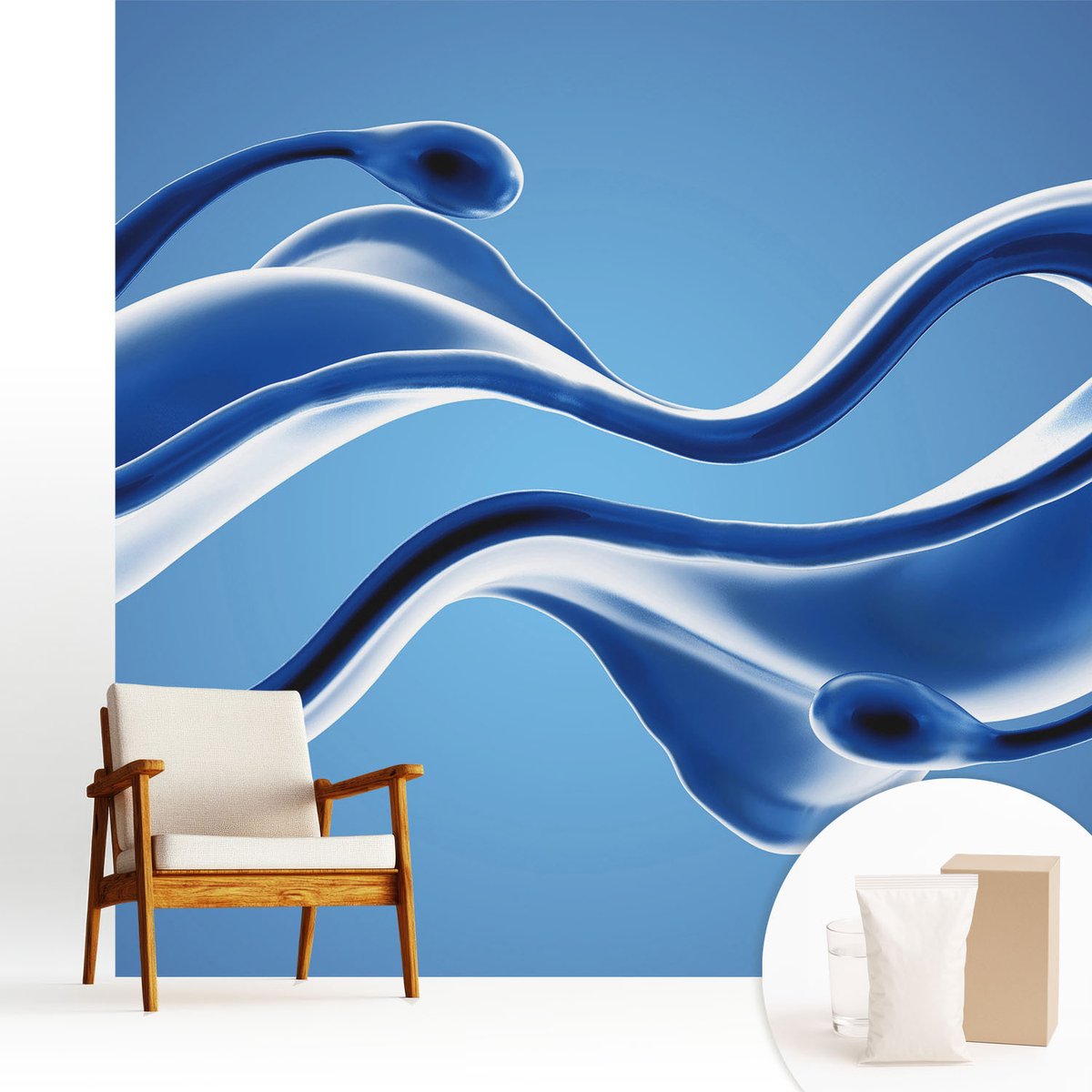 Wallfluent Fotobehang - Blauw Vliesbehang - 250x250 cm - Abstracte Lichtheid Fotobehang Vlies - Woonkamer behang Abstractie - Muurschildering - Woonkamer behang