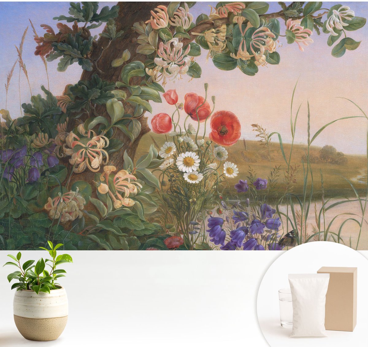 Wallfluent Fotobehang - Groente Vliesbehang - 104x70 cm - Bloemenidylle Fotobehang Vlies - Hal behang Landschappen - Muurschildering - Woonkamer behang