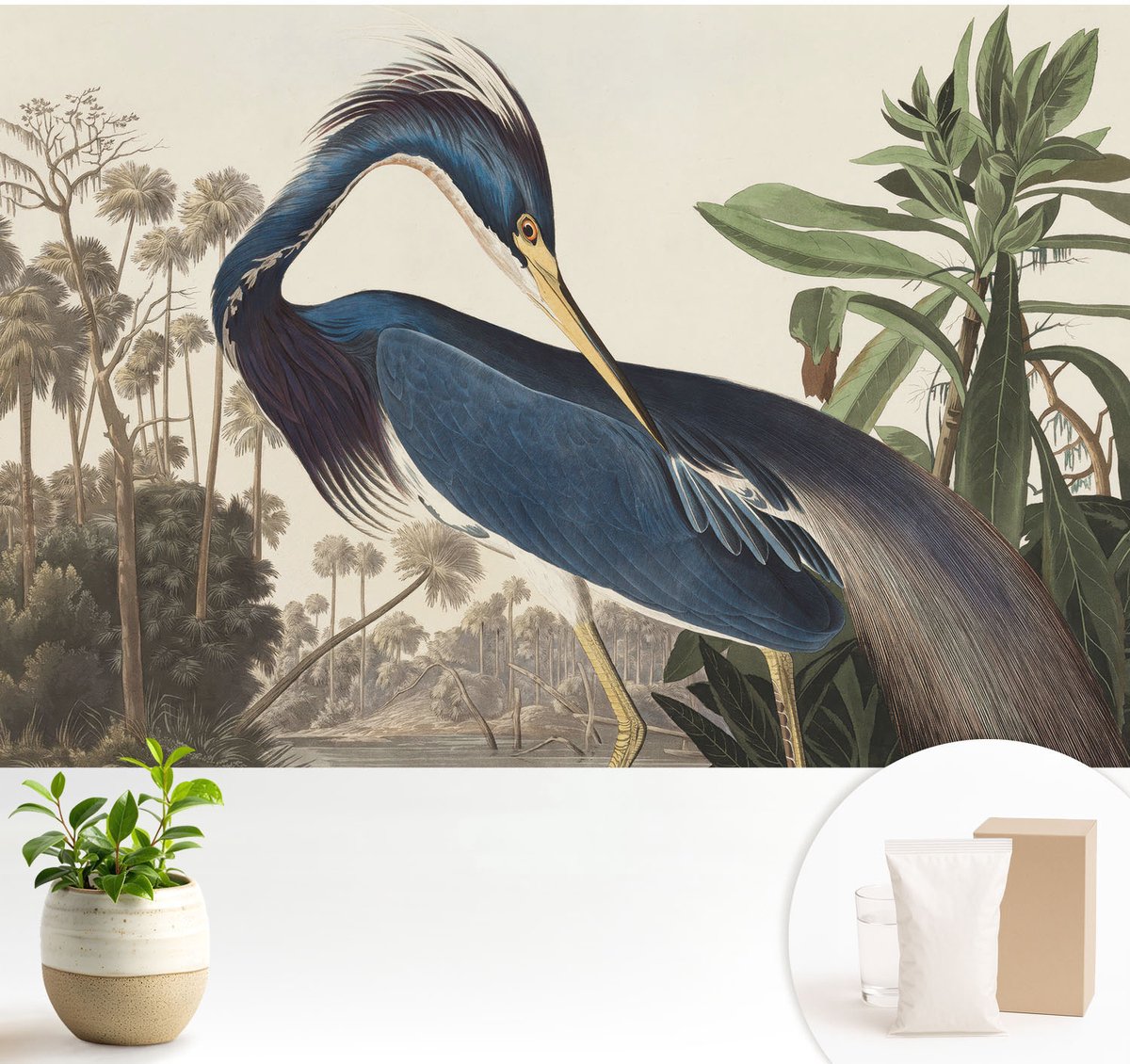 Wallfluent Fotobehang - Blauw Vliesbehang - 104x70 cm - Exotische Natuur Muurschildering - Slaapkamer behang Dieren - Fotobehang Vlies - Gang behang