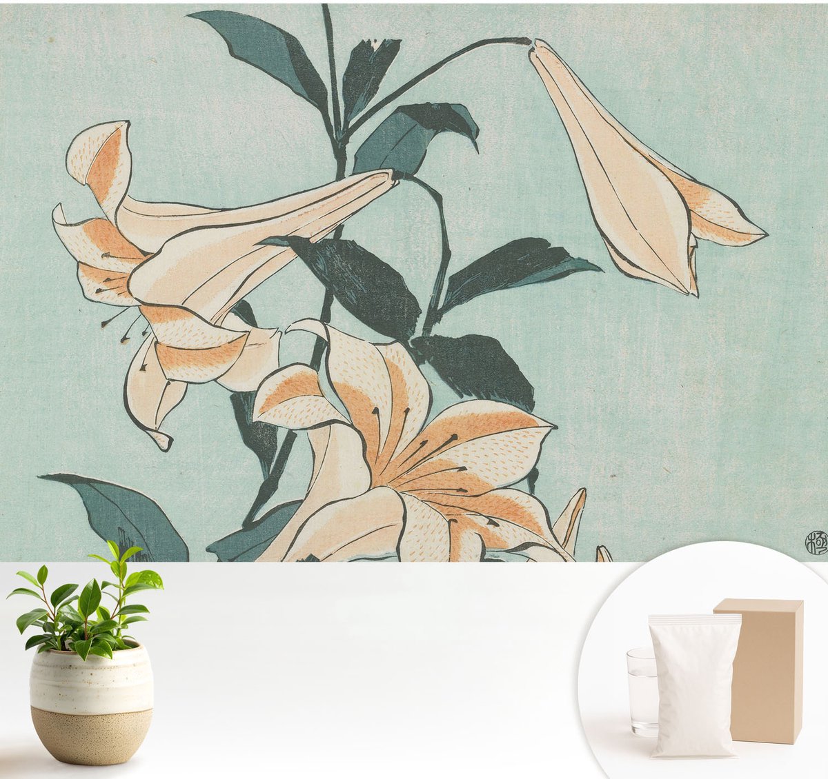 Wallfluent Fotobehang - Zwart Vliesbehang - 104x70 cm - Delicate Lelies Fotobehang Vlies - Hal behang Bloemen En Planten - Muurschildering - Woonkamer behang