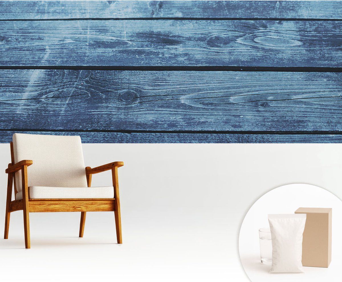 Wallfluent Fotobehang - Blauw Vliesbehang - 250x104 cm - Rustieke Vloer Muurschildering - Slaapkamer behang Texturen - Fotobehang Vlies - Slaapkamer behang
