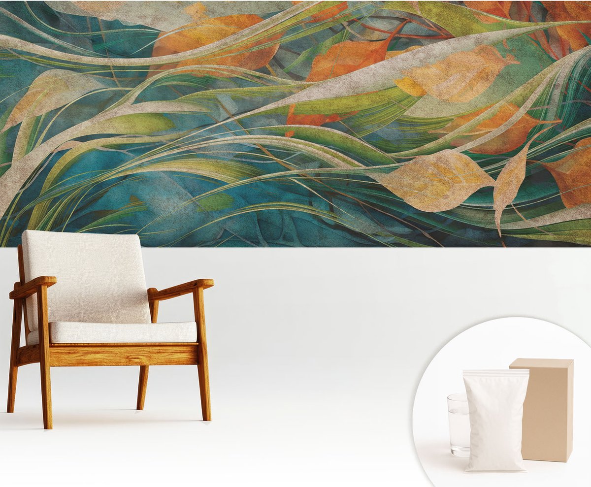 Wallfluent Fotobehang - Wit Vliesbehang - 250x104 cm - Herfstlandschap Fotobehang Vlies - Woonkamer behang Bloemen En Planten - Muurschildering - Hal behang