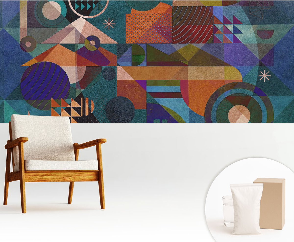 Wallfluent Fotobehang - Groente Vliesbehang - 250x104 cm - Geometrische Kunst Fotobehang Vlies - Hal behang Abstractie - Muurschildering - Woonkamer behang