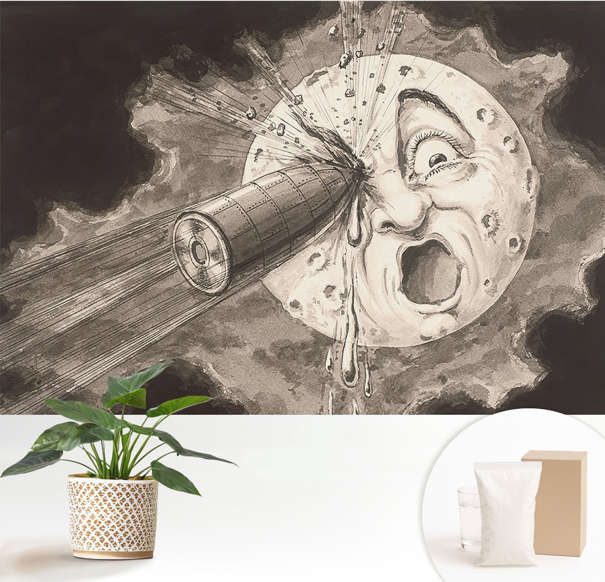 Wallfluent Fotobehang - Zwart-Wit Vliesbehang - 152x104 cm - Kosmische Botsing Fotobehang Vlies - Hal behang Kosmos - Muurschildering - Woonkamer behang