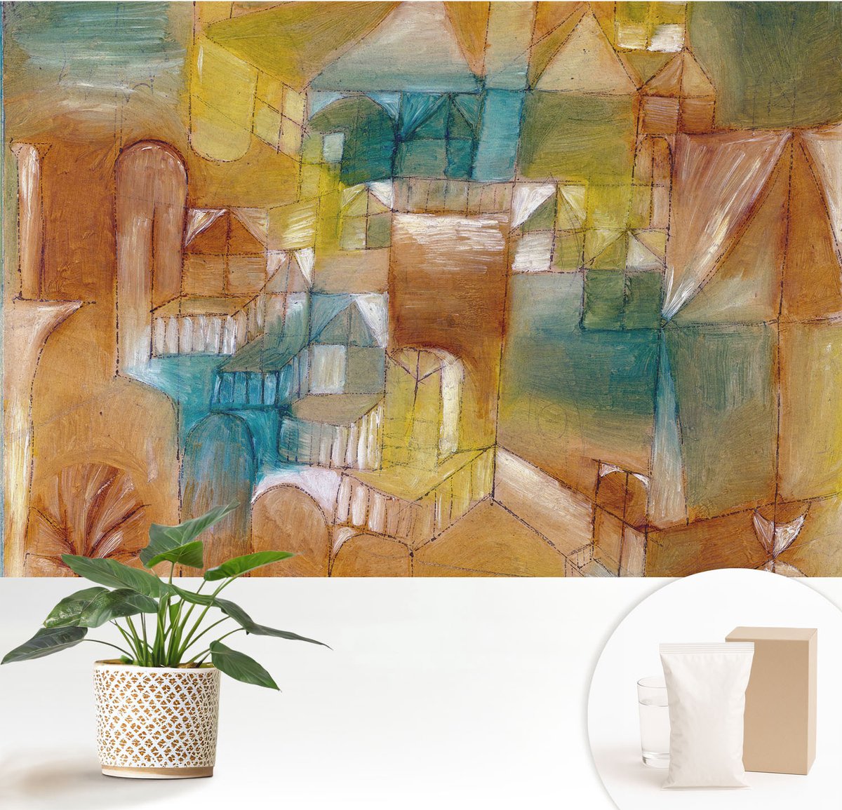 Wallfluent Fotobehang - Bruin Vliesbehang - 152x104 cm - Geometrische Structuren Muurschildering - Slaapkamer behang Abstractie - Fotobehang Vlies - Gang behang