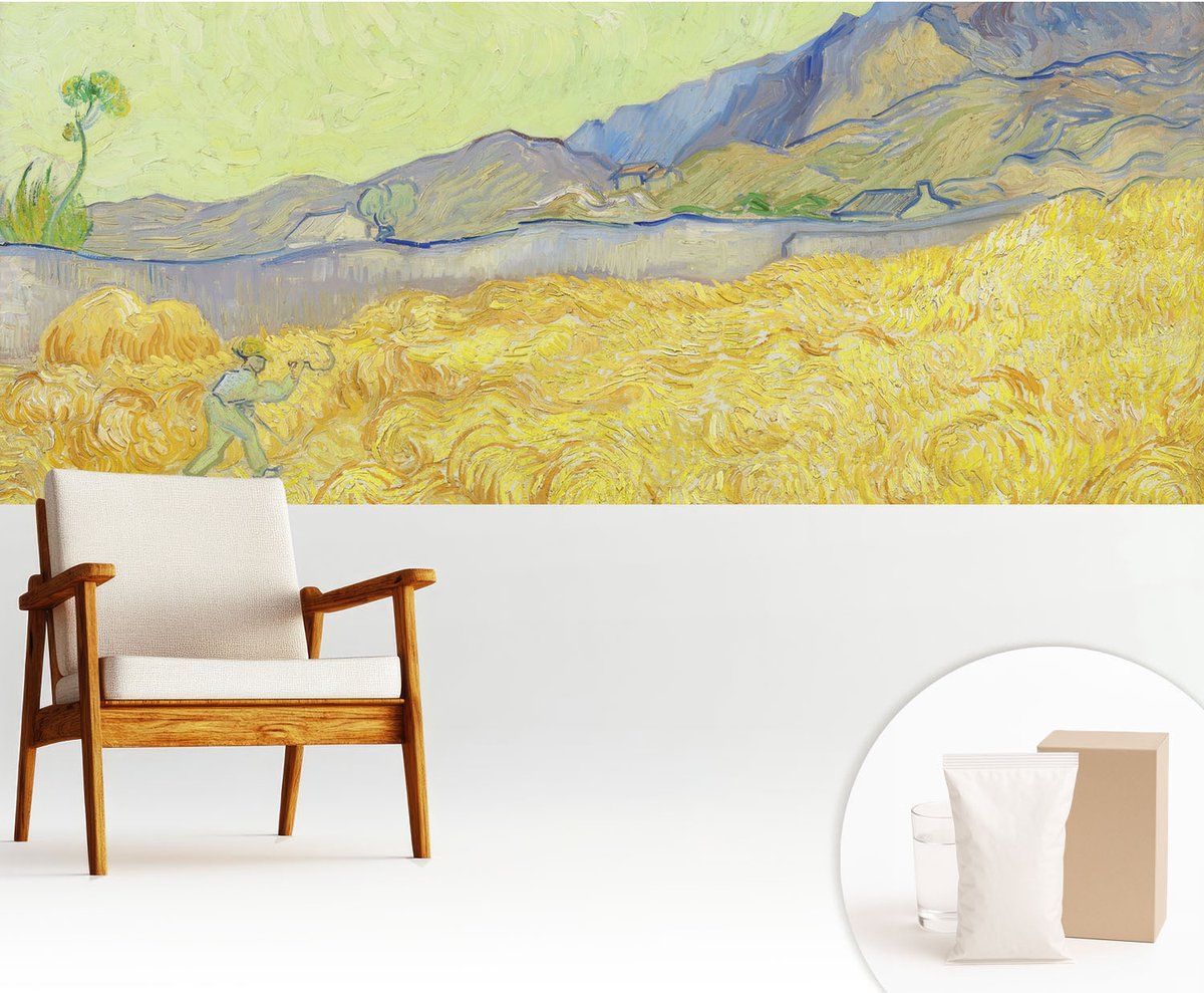 Wallfluent Fotobehang - Geel Vliesbehang - 250x104 cm - Tarweveld Fotobehang Vlies - Woonkamer behang Landschappen - Muurschildering - Hal behang
