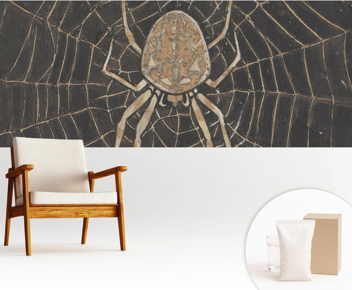 Wallfluent Fotobehang - Zwart Vliesbehang - 250x104 cm - Spinnenweb Fotobehang Vlies - Woonkamer behang Dieren - Muurschildering - Woonkamer behang