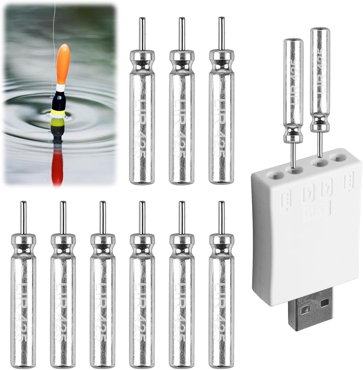 LED floats 9-pack oplaadbare batterij - inclusief lader - milieuvriendelijk - ideaal voor nachtvissen - ShopVlot