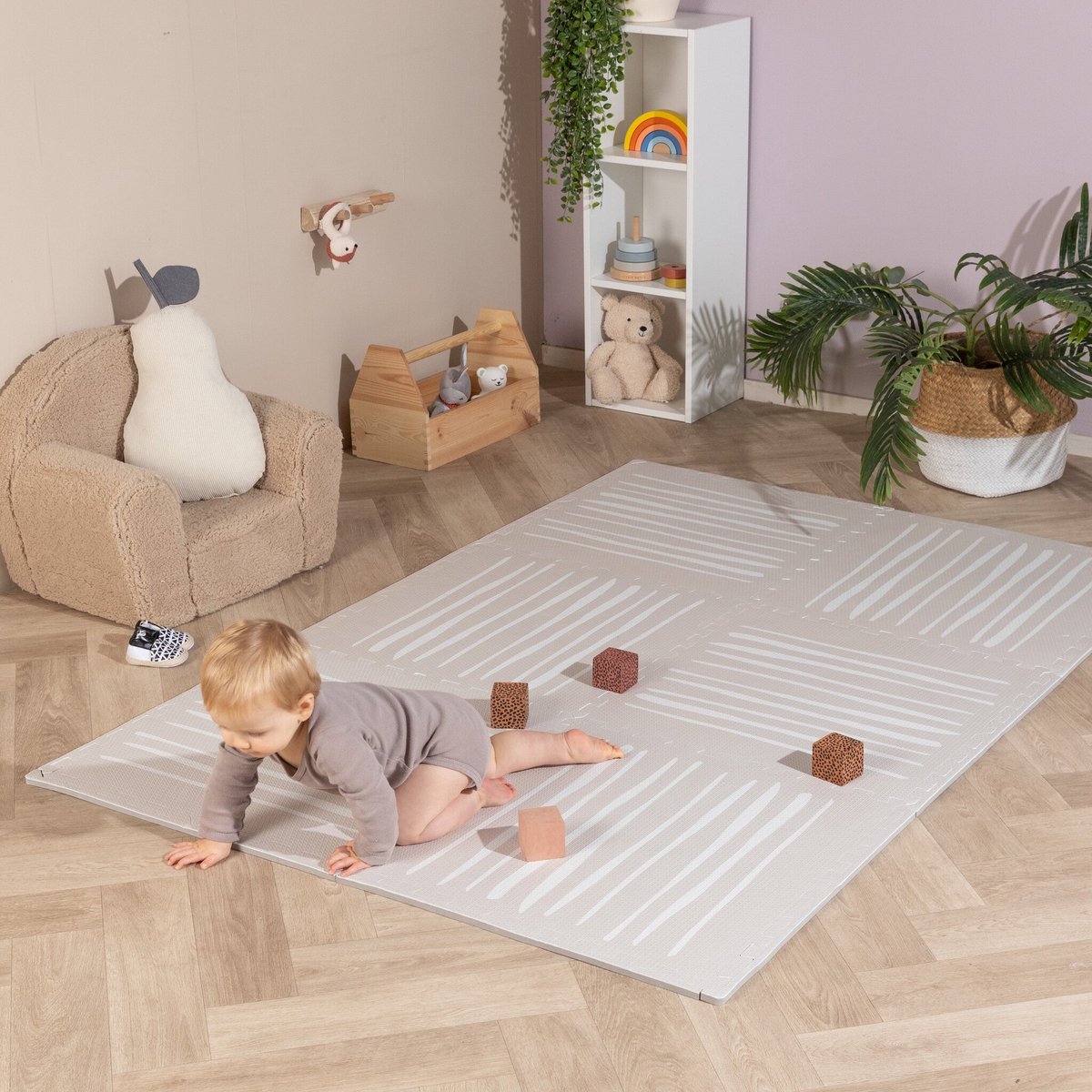 Little Olly Foam puzzelmat - Alfie Stripes Grijs/Beige - 120x180cm