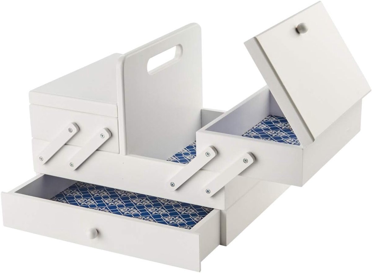 Vrijdragende naaibox 31 x 23 x 24cm Wit met Geometrisch Design Interieur van Sewing Online