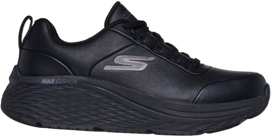 Zwarte Skechers sportschoen voor dames met vetersluiting, perforaties en logo.