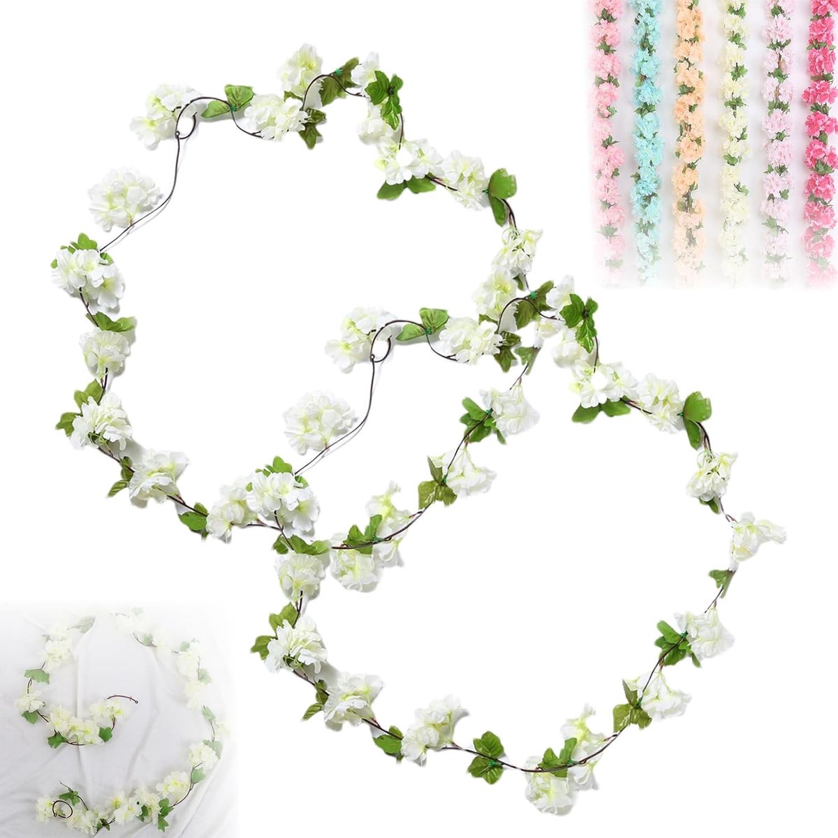 2Pcs Flower Wreath, Cherry Blossom Decoration Artificial Flowers 6ft Flower Wreath Spring Artificial Flowers Hanging - ShopVlot