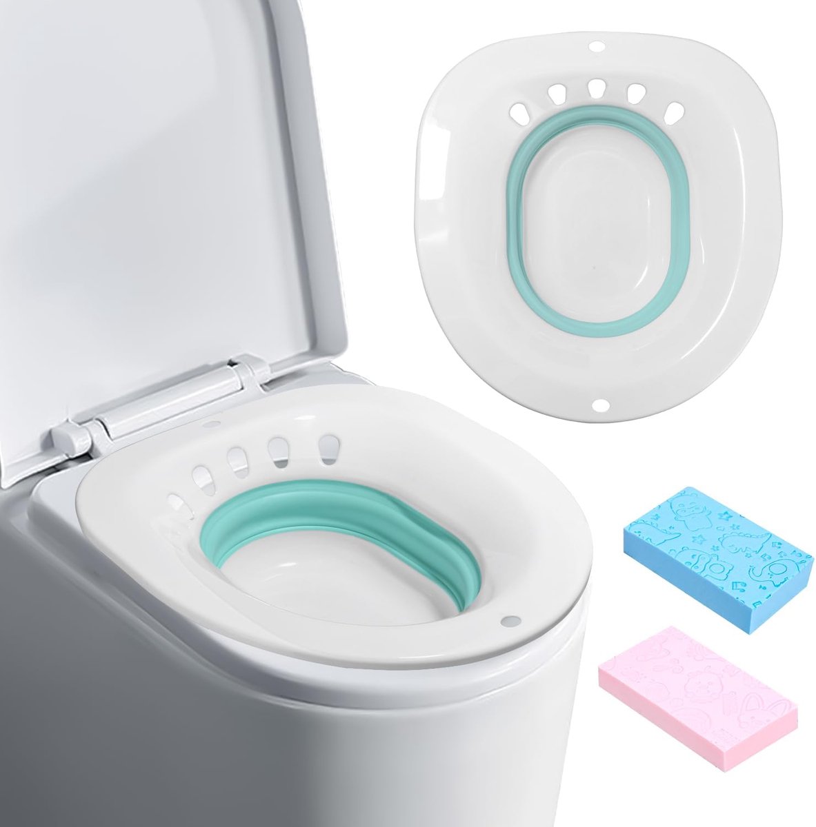 Portable bidet for toilet, bath seat collapsible for toilet seat, bathtub for toilet, holder of a cleaning sponge for - ShopVlot