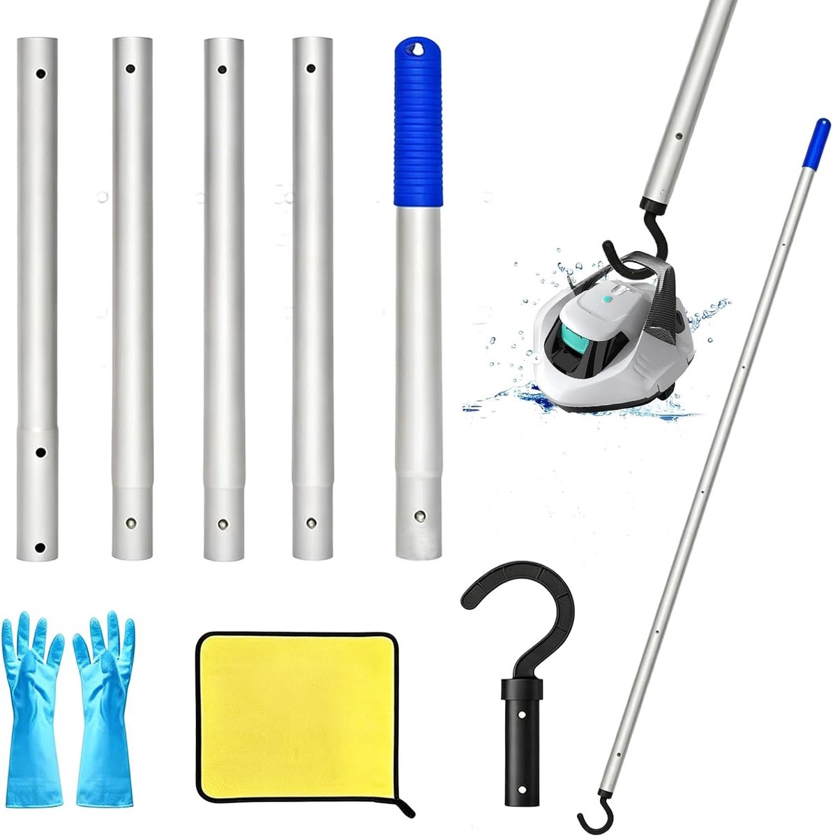 Haak voor zwembadrobot: accessoirehaak zwembad met reinigingsstof en handschoen, zwembad reinigingsaccessoires haak - ShopVlot