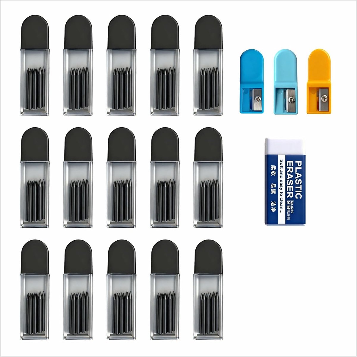SnelShoppen - 155pcs Passer Set 2B met 150 Spare Mijners, 3 Sharpeners, 2 Witrubbers, 2mm Diameter, Ideaal voor School en Kantoor, Tekenbenodigdheden