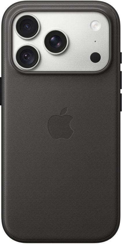 Zwart Apple TechWoven hoesje met MagSafe voor iPhone, met Apple logo.