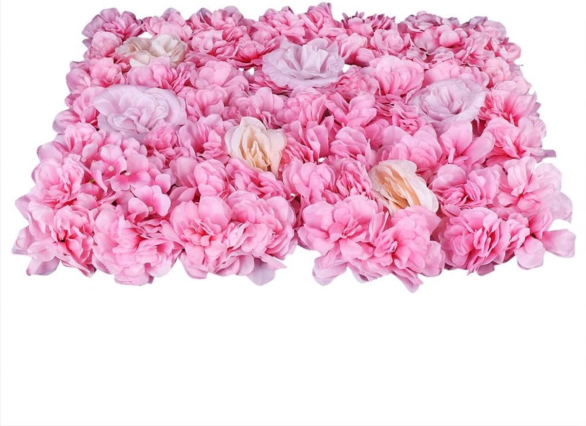Kunstbloemenwand, rozenwand, 40 x 60 cm, bruiloft, straat, achtergrond, bloemenwand, bruiloft, kunstbloemen, paneel, decoratie voor bruiloft, tuin, woondecoratie (12 stuks, roze-3)