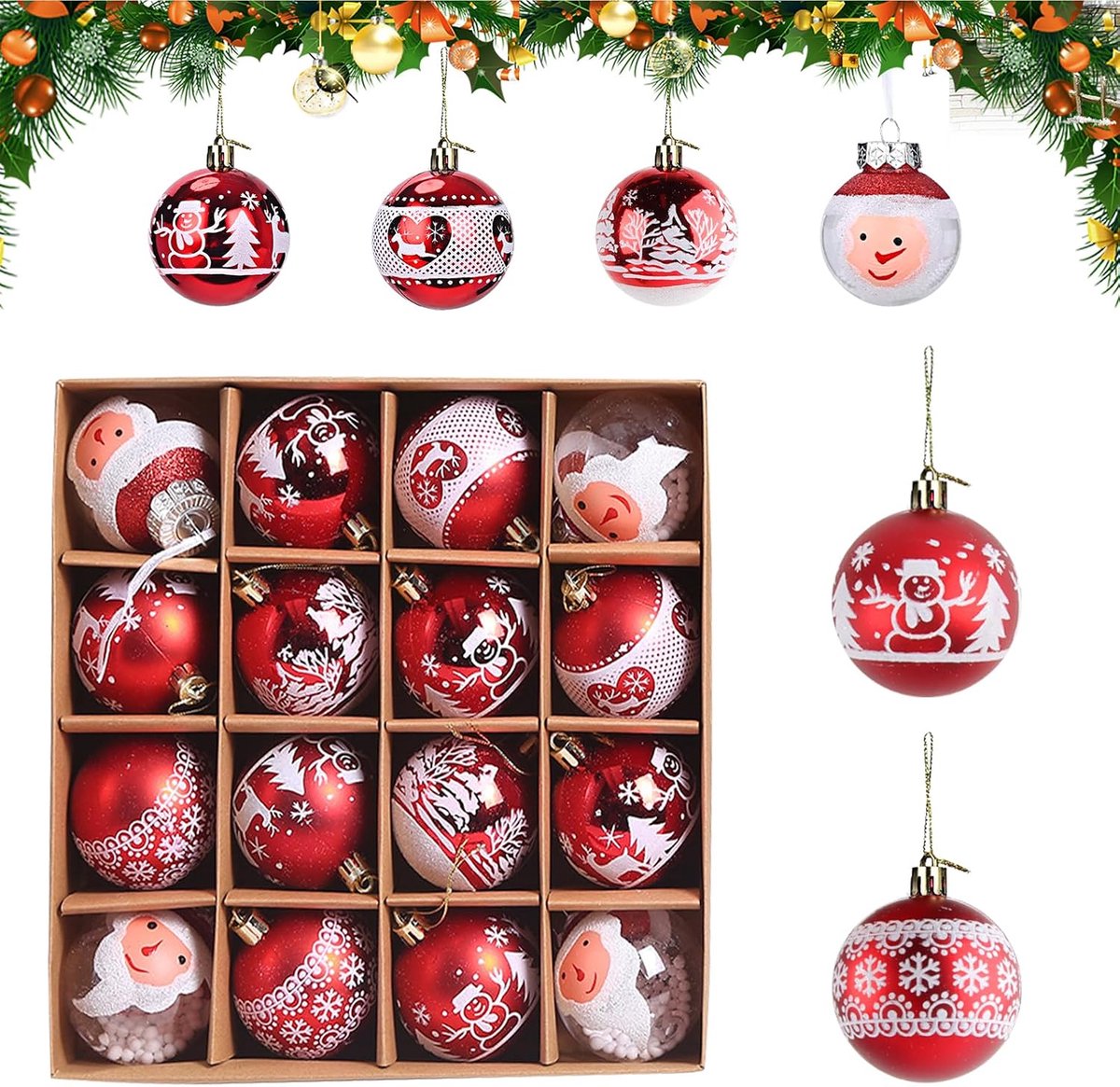 Kerstballen, kunststof set, 16 stuks, 6 cm kerstballen, decoratie, Kerstmis