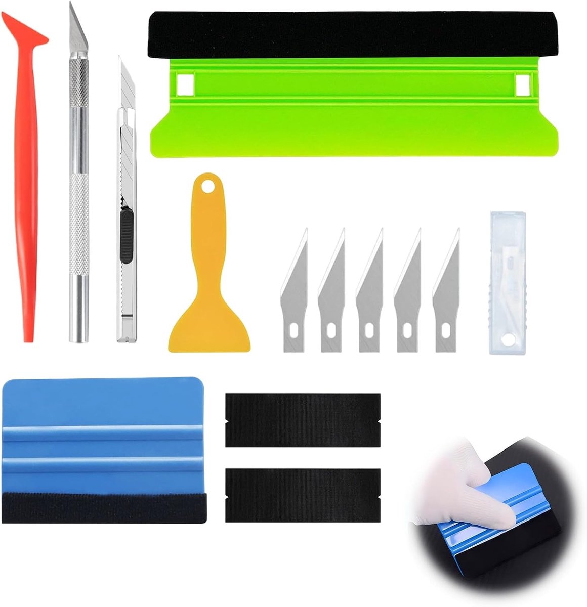 13 stuks vinyl wrap gereedschap kit, professionele autoruit tintfilm applicatieset met rakel en trimmer, behang gladder gereedschap voor glasfolie, auto wrap vinyl en doe-het-zelf ambachten