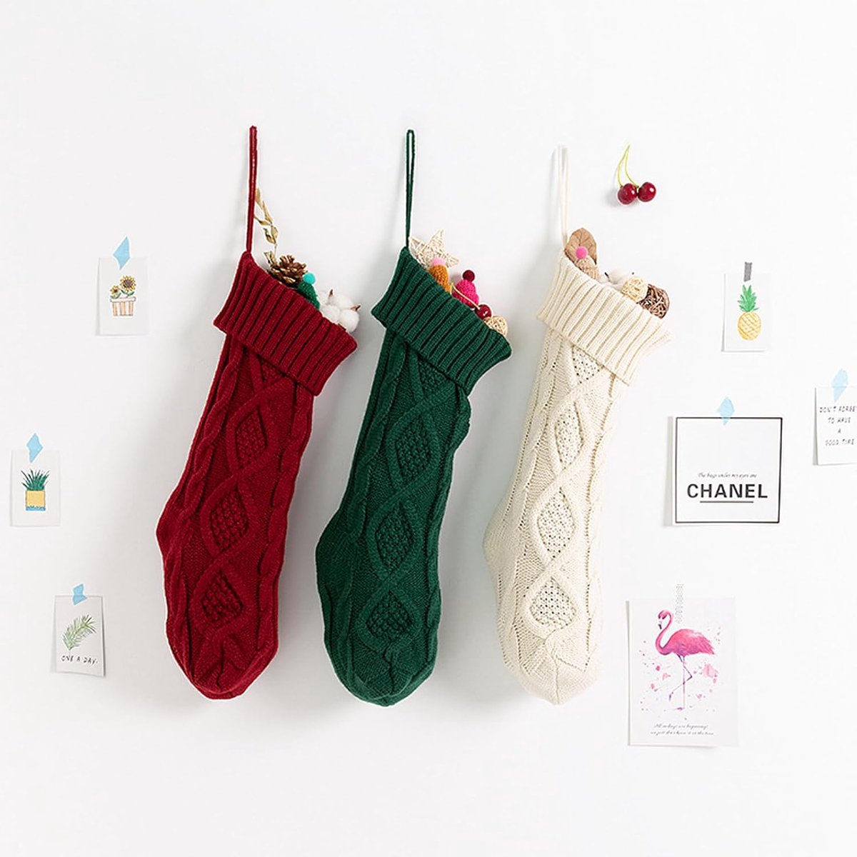 Kousen, 6-pack kerstsokken 45 cm grote gepersonaliseerde kabel gebreide kous geschenken kerst hangende kous voor vakantie kerstdecoratie feest familie