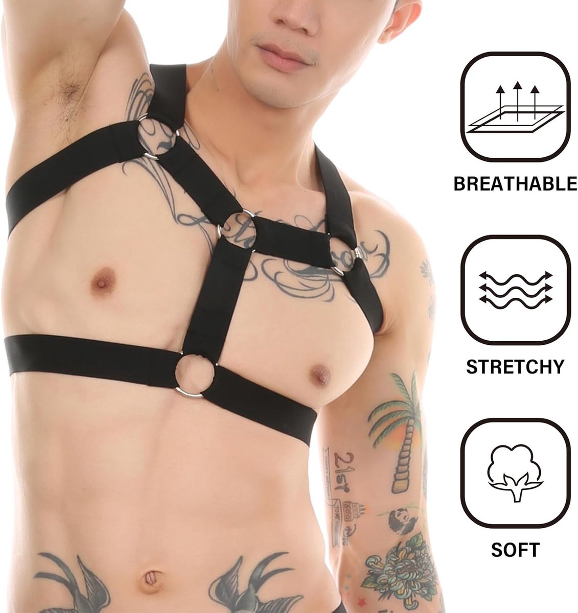 Harnas voor heren, borstband, nylon, elastische schouderriem, houder, nachtclub, kleding, cosplay kostuum