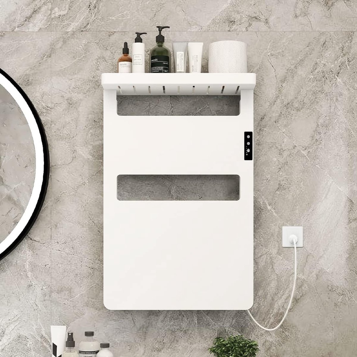 Byecold Badkamerradiator badkamerradiator met plank touch-schakelaar timer handdoekhouder verwarming elektrische badkamer handdoekverwarming handdoekverwarming handdoekverwarming wit