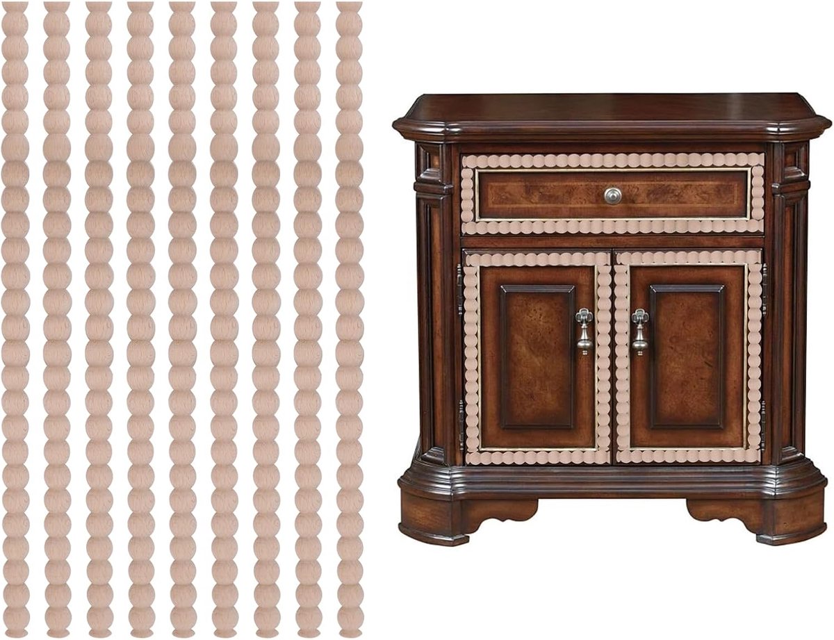 20 stuks onbehandelde 3D-decoratieve houten lijsten, gemakkelijk te snijden, doe-het-zelf houten lijst, geverfd, voor thuis, muur, kast, plank, raam, deur lengte 40 cm, breedte 18 mm (parelpatroon)