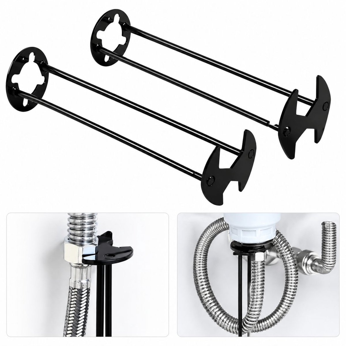 VHV - Wastafelsleutel - 2 stuks - 4-klauw hex-sleutel set - Universeel - Multifunctionele sleutel - Kraangereedschap - in de keuken