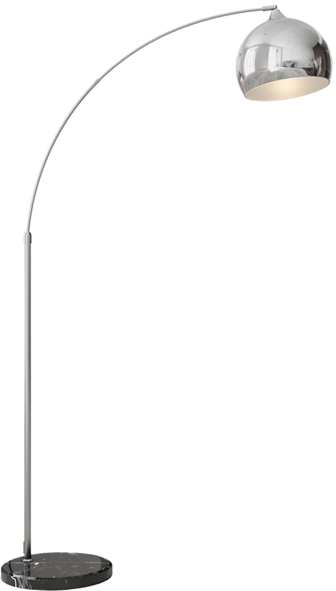 Vloerlamp - Booglamp - In Hoogte Verstelbaar - Voetschakelaar - Marmerlook Voet - 170-180 cm - Zilver En Zwart
